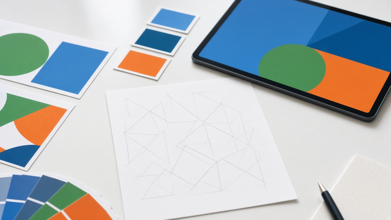 colour studies and a tablet on a design desk